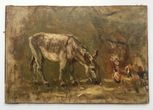 fig 1. JAMES WILLIAM BOOTH 1867-1953 Staithes Group Artist Original Oil Painting on Panel Donkey Study