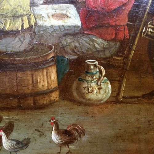 fig 2. Signed D T Manner of David Teniers Younger Antique Oil Painting on Wood Flemish Tavern Landscape