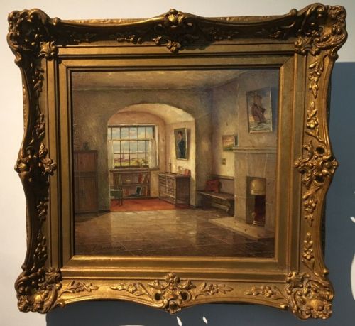 Alfons Peerboom Signed Original Oil Painting on Canvas in Decorative Frame German Interior Scene
