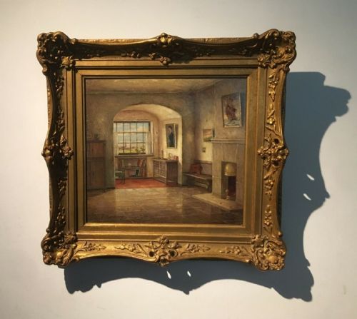 fig 1. Alfons Peerboom Signed Original Oil Painting on Canvas in Decorative Frame German Interior Scene