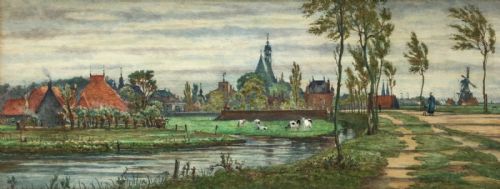 fig 1. Andrew B Donaldson Signed Original Antique Dutch Watercolour Painting, Sneek, Friesland
