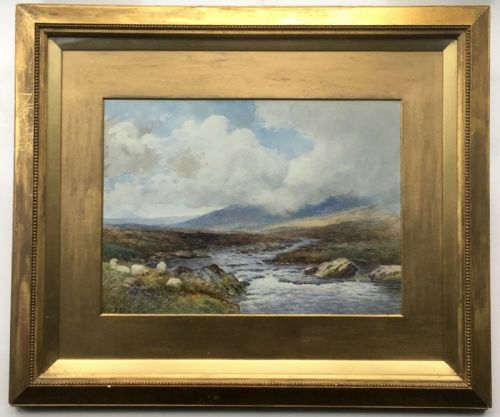 John Bates Noel Signed Original Antique Watercolour Painting Sheep Moorland Framed Landscape