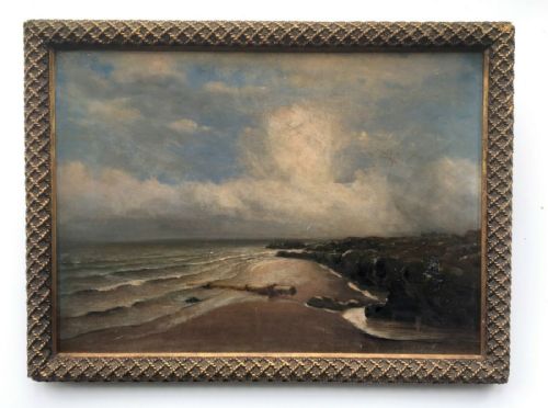 Signed M.s. Original 19th Century Framed Oil Painting on Canvas Evening Seascape - Damaged Paintwork