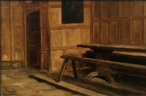 fig 1. Walter Dendy Sadler 1885 Signed Oil Painting on Canvas 'Haddon Hall Interior'