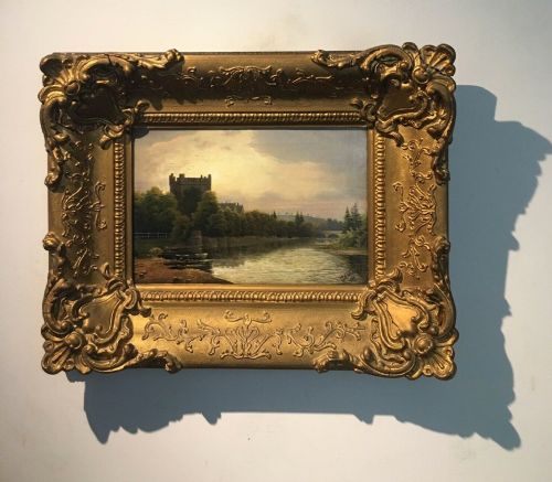 fig 1. G Wilkinson Signed & Dated 1888 Original Antique English Oil Painting on Canvas in Antique Frame Marmion Tower West Tanfield Nr Ripon Yorkshire