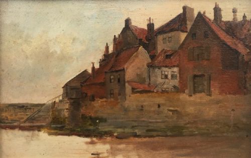 fig 1. Original Antique Oil Painting on Board View of Tate Hill Pier Whitby, North Yorkshire Coast Seascape