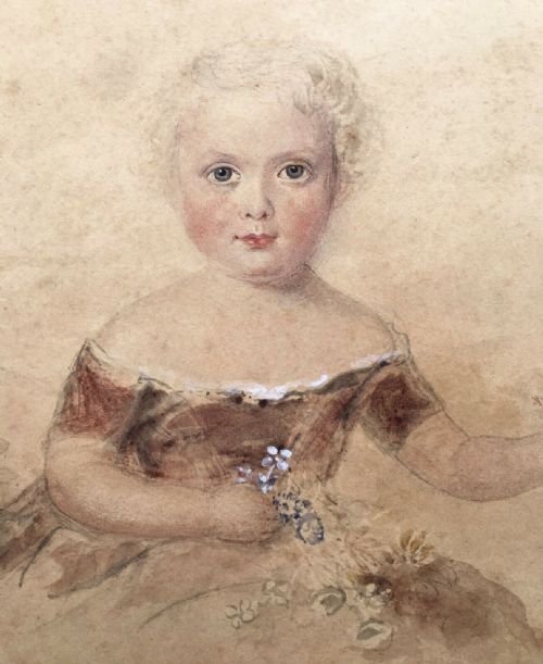 fig 1. Attr JAMES HOLMES c1850 Watercolour Painting Portrait of Henry Bawcombe Age 3