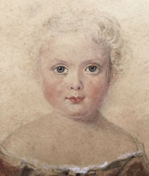 fig 2. Attr JAMES HOLMES c1850 Watercolour Painting Portrait of Henry Bawcombe Age 3