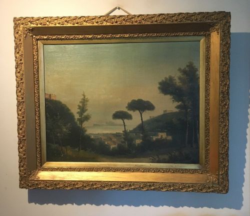 fig 1. Original 19th Century Antique Oil Painting Canvas Gilt Framed Italian Landscape