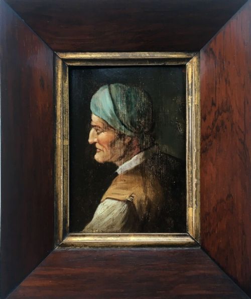 Original Continental Style Framed 19th Century Oil Painting on Wooden Panel Portrait of a Gentleman in a Hat