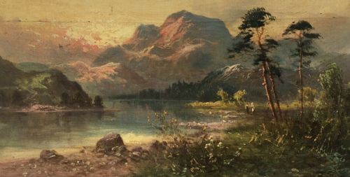 sidney yates johnson original antique oil painting langdale pikes lake district - CATEGORY: ANTIQUE ART - DATED 19TH CENTURY