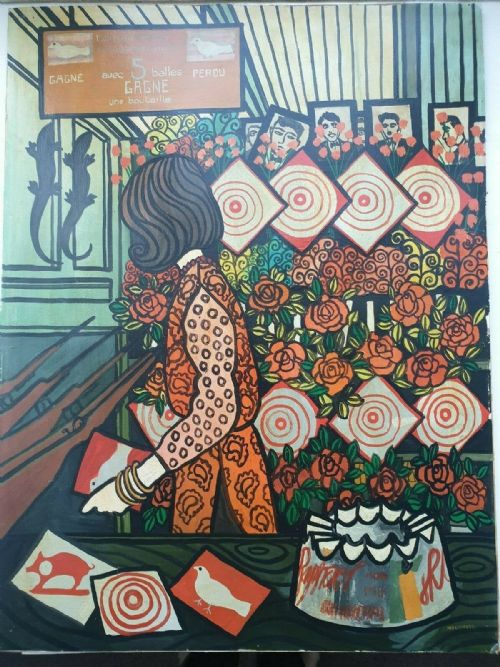 Molly Moss Signed Original 20th Century Pop Art Oil Painting Shooting Gallery