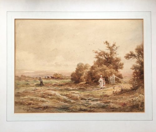 fig 1. Henry H Parker Signed Original Watercolour Painting Pastoral Harvesting Painting Christies Label Verso