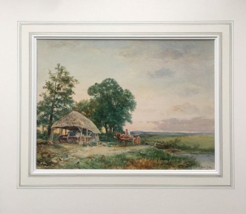 fig 1. David Bates Signed Original Antique Watercolour Painting Horse & Cart Landscape