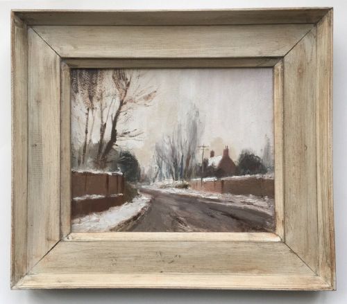 Ian Houston Signed 1966 Original Oil Painting on Board "Snow on Aylsham Road" Norfolk, England