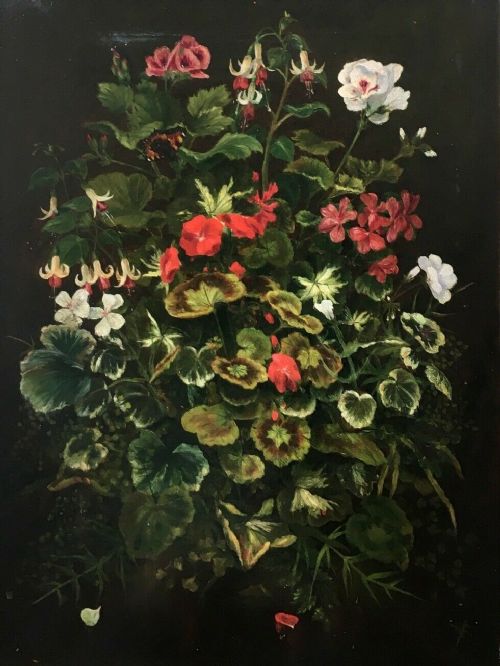 Original 19th Century English School Oil Painting on Canvas Still Life Flowers