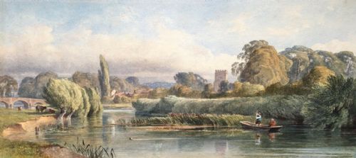 Attr. George Arthur Fripp Original 19th Century Antique Watercolour Painting River Landscape, Possibly Thames