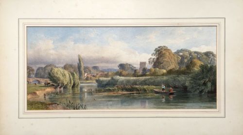 fig 1. Attr. George Arthur Fripp Original 19th Century Antique Watercolour Painting River Landscape, Possibly Thames