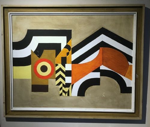 Attributed to Olle Bonniér Swedish Artist Original Mid 20th Century Abstract Oil Painting Titled "Straight Circles"
