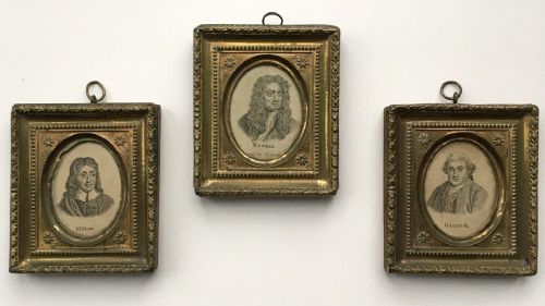 3 X Rare Miniature Antique 1805 Framed Etching Engravings Newton, Milton & Garrick