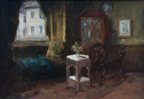 fig 1. Fred Elwell R.A. Original Oil Painting Sketch Interior Scene with Malcolm Shields Provenance
