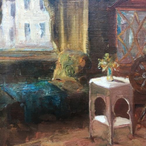 fig 2. Fred Elwell R.A. Original Oil Painting Sketch Interior Scene with Malcolm Shields Provenance