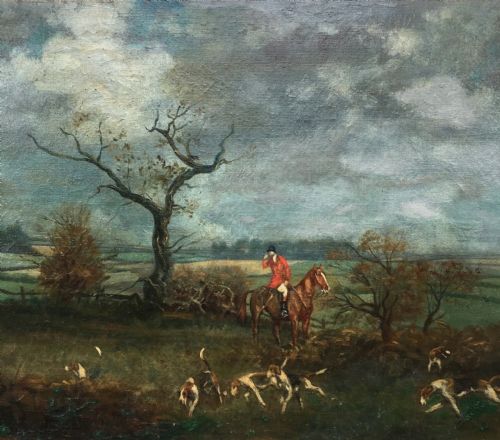 fig 1. Francis Kenneth Elwell 1938 Original Signed Oil Painting on Canvas Fox Hunting Landscape
