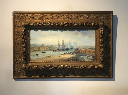 S a Galton Signed 19th Century Original Antique Oil Painting Falmouth Shipping Seascape in Decorative Gilt Frame