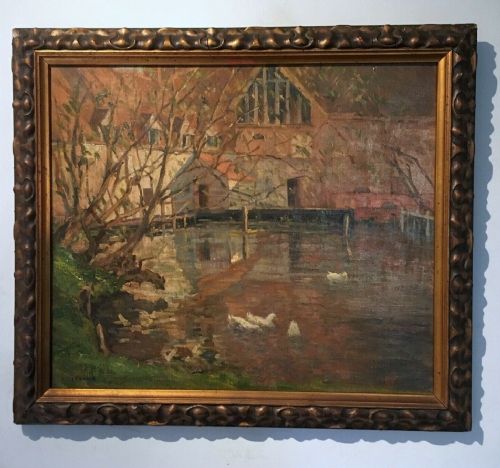 J Titcomb 1863-1952 St Ives & Slade School Artist  Original English Oil Painting on Canvas Cornish Mill Landscape