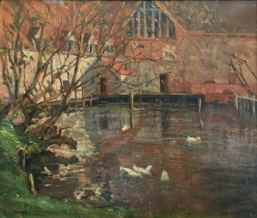 fig 1. J Titcomb 1863-1952 St Ives & Slade School Artist Original English Oil Painting on Canvas Cornish Mill Landscape