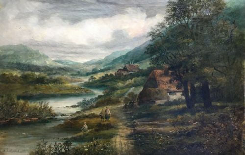 W. Richards Aka Francis F Jamieson Original Antique English Landscape Oil Painting on Canvas
