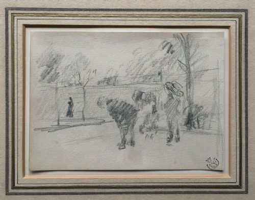 Attr. James Abbott Mcneill Whistler Pencil Drawing Studio Stamp Children Playing