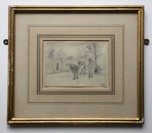 fig 1. Attr. James Abbott McNeill Whistler Pencil Drawing Studio Stamp Children Playing