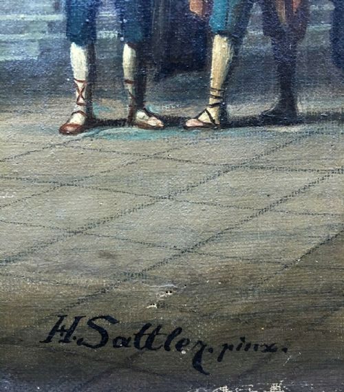 fig 2. Attributed to Hubert Sattler (1817-1904) Original Signed 19th Century Antique Oil Painting on Canvas Fragment Baroque Church Interior