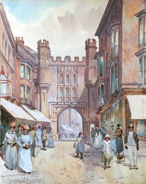 Frank Rousse Original Antique English Watercolour Painting Newborough Bar, Scarborough, Yorkshire Coast