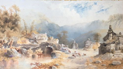 Attributed Robert Herdman Monogrammed Original Antique Watercolour Painting Scottish Landscape & Sheep