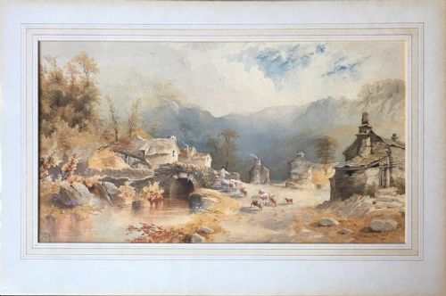 fig 1. Attributed Robert Herdman Monogrammed Original Antique Watercolour Painting Scottish Landscape & Sheep