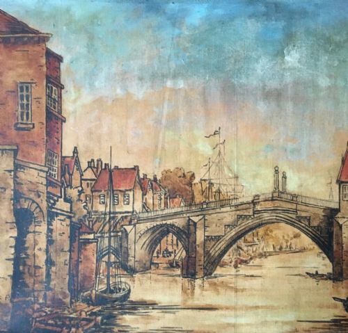 fig 1. Original Antique Oil Painting of Fourth Ouse Bridge (1565–1810) York Yorkshire