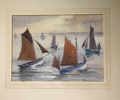 Helen Seddon Stisa Boats St Ives Cornwall Signed Original Watercolour Painting