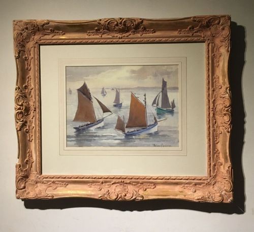 fig 1. Helen Seddon STISA Boats St Ives Cornwall Signed Original Watercolour Painting