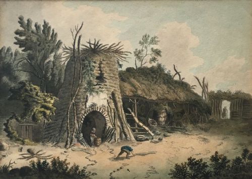English School C1840 Antique Original Watercolour Painting "The Kiln" Landscape