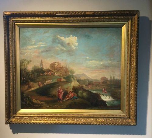 fig 1. Original Antique Framed Oil Painting Classical Italian Landscape Figures Resting