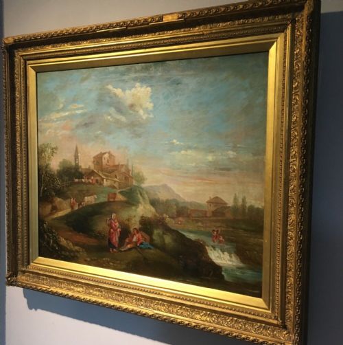 fig 2. Original Antique Framed Oil Painting Classical Italian Landscape Figures Resting