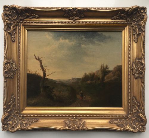 French School (Manner of Corot) 1825 Original 19th Century Antique Oil Painting Rural Landscape with Figures