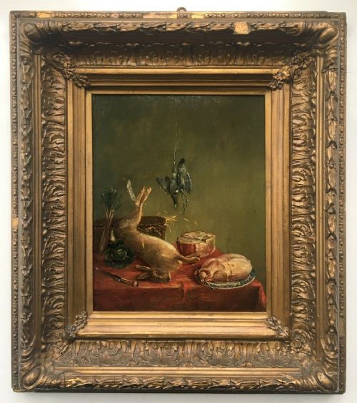 English School Original 19th Century Antique Oil Painting on Oak Panel Still Life of Game in Gilt Frame