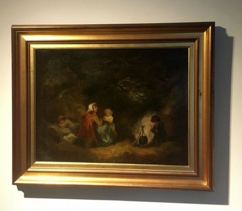 fig 1. 18th Century ENGLISH SCHOOL Antique Oil Painting Attributed to George Morland Gypsy Encampment