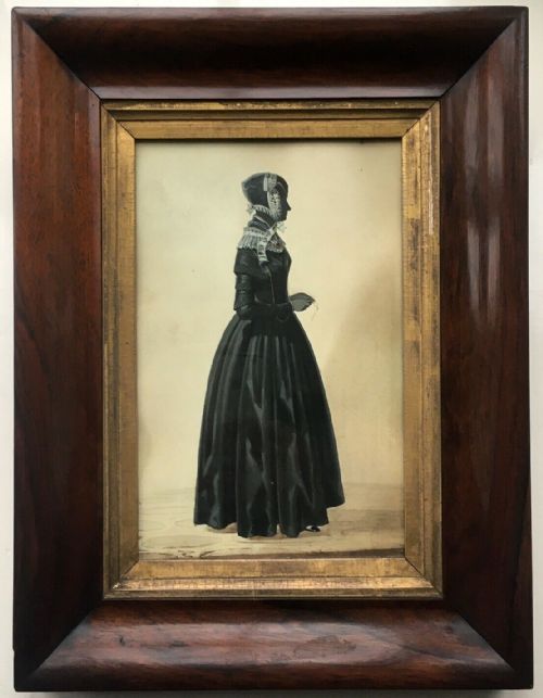 Original English Antique Silhouette Watercolour Painting Portrait Victorian Lady
