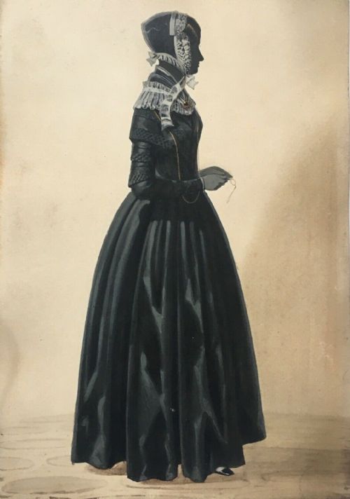 fig 1. Original English Antique Silhouette Watercolour Painting Portrait Victorian Lady