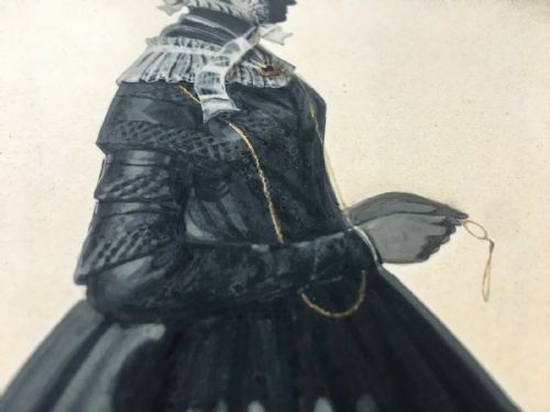 fig 2. Original English Antique Silhouette Watercolour Painting Portrait Victorian Lady
