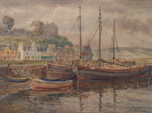 Signed Lm Dixon 1946 Vintage Scottish Original Watercolour Painting "Tobermory" Isle of Mull, Scotland